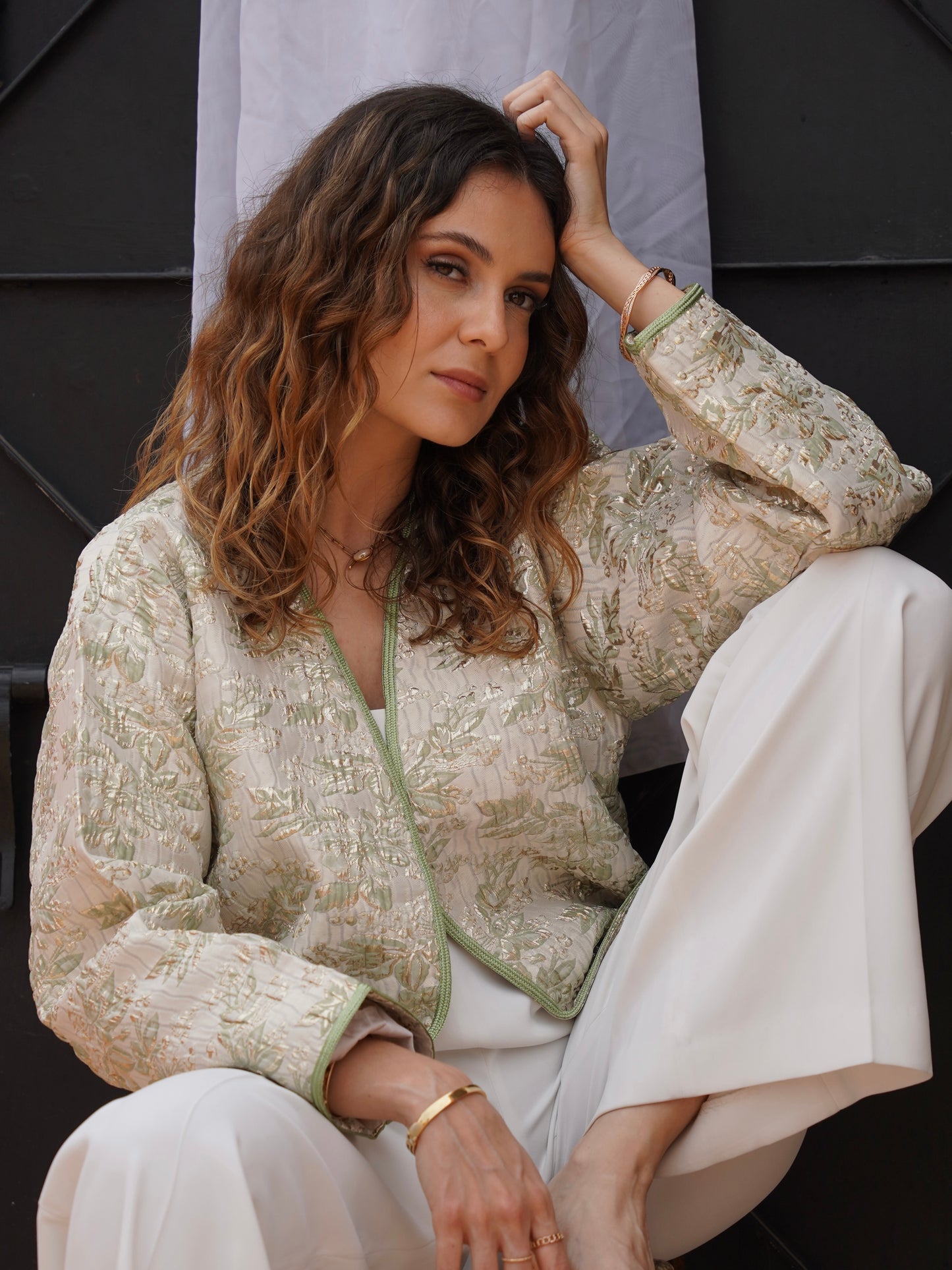 Veste brocart vert