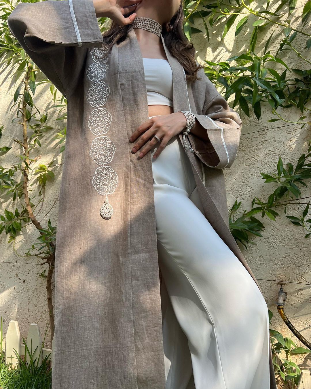 Kimono Lin brodé Taupe