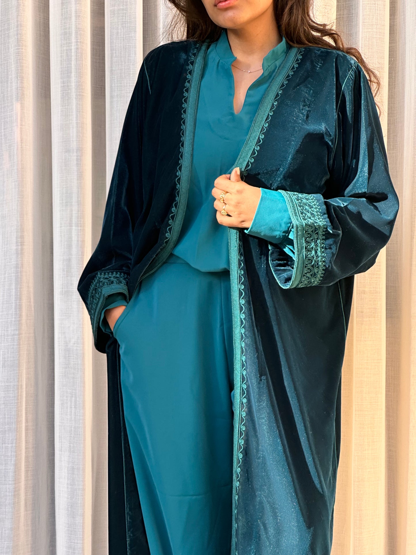 Kimono velours pétrole