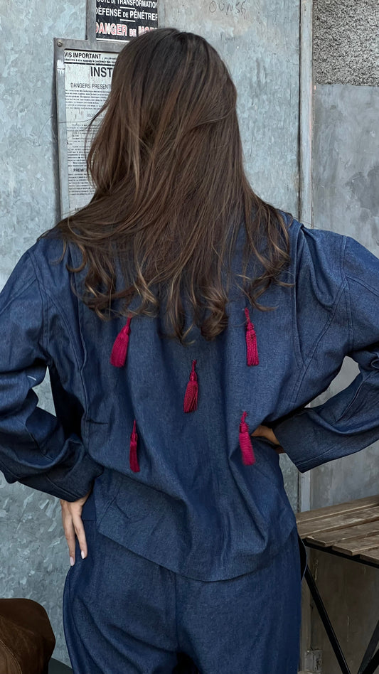 Veste Pompons Denim