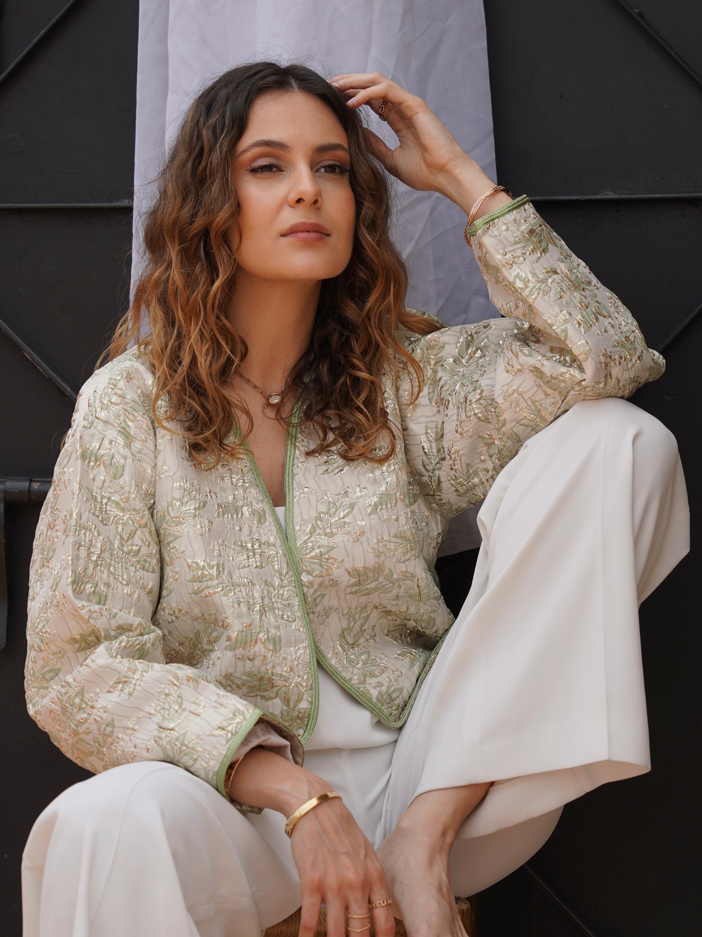Veste brocart vert