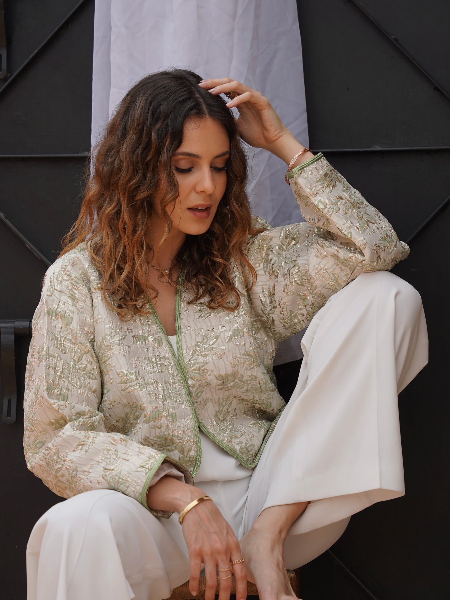 Veste brocart vert