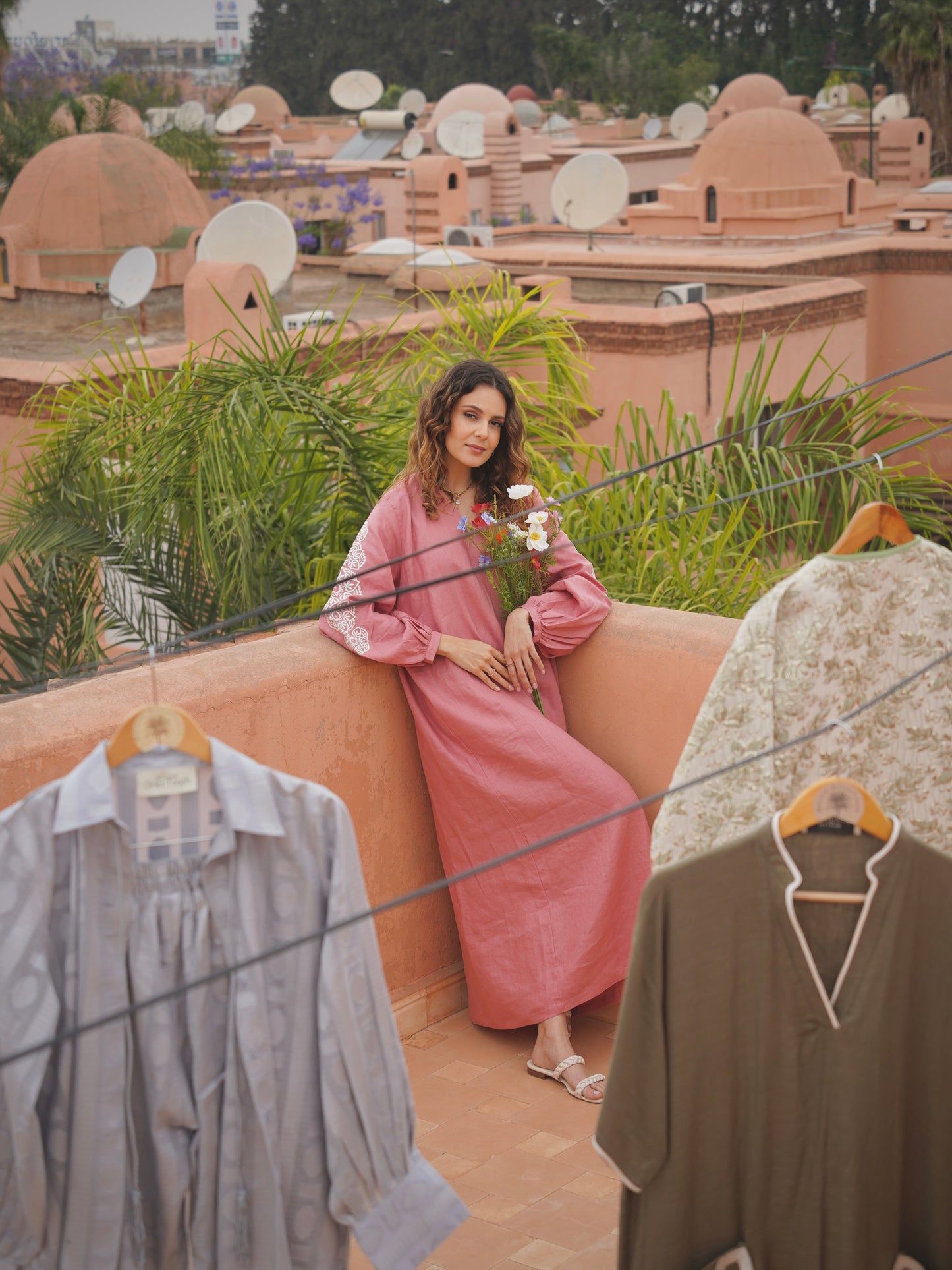 Robe Lin manches Brodées