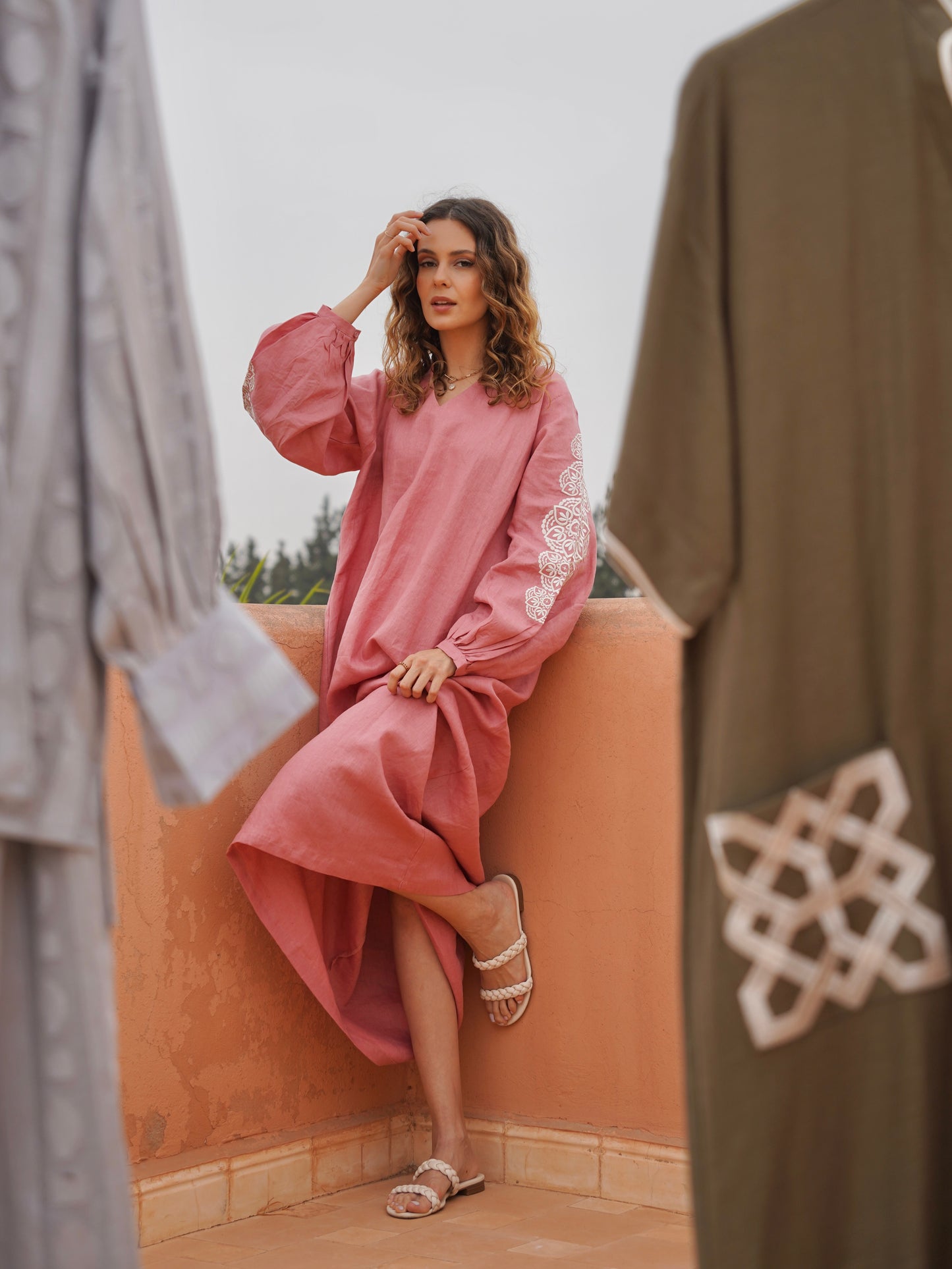 Robe Lin manches Brodées