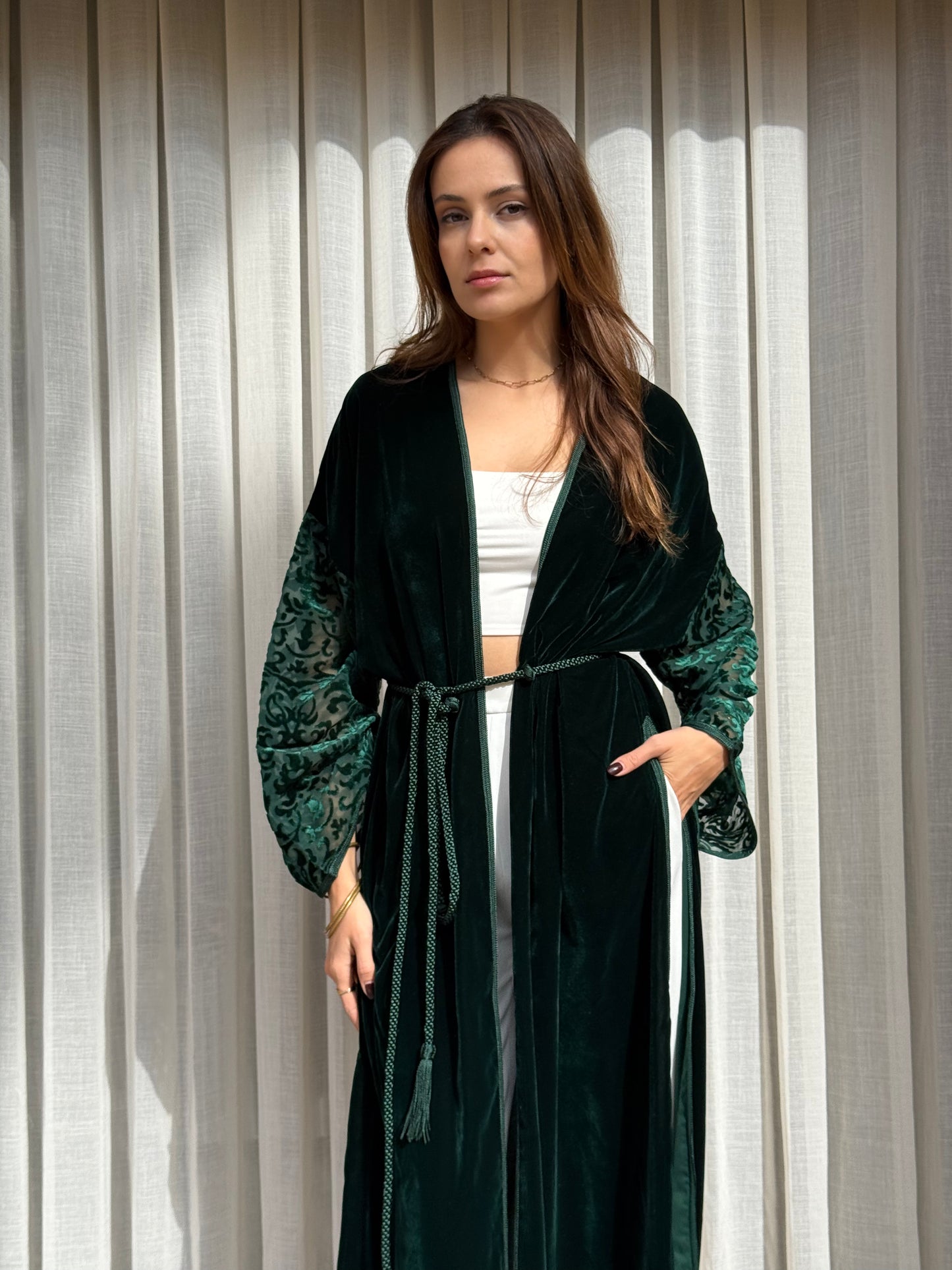 Kimono en Velours Emeraude avec Mejdoul