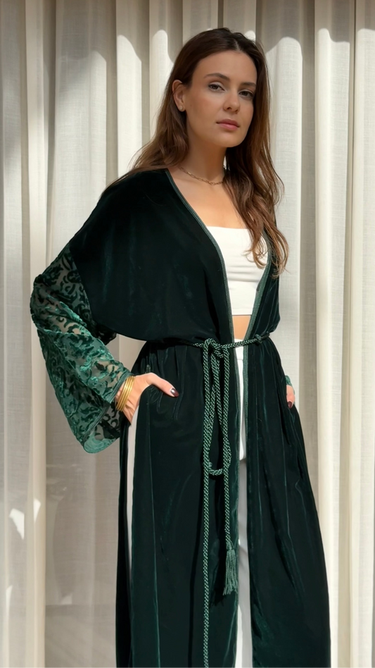Kimono en Velours Emeraude avec Mejdoul