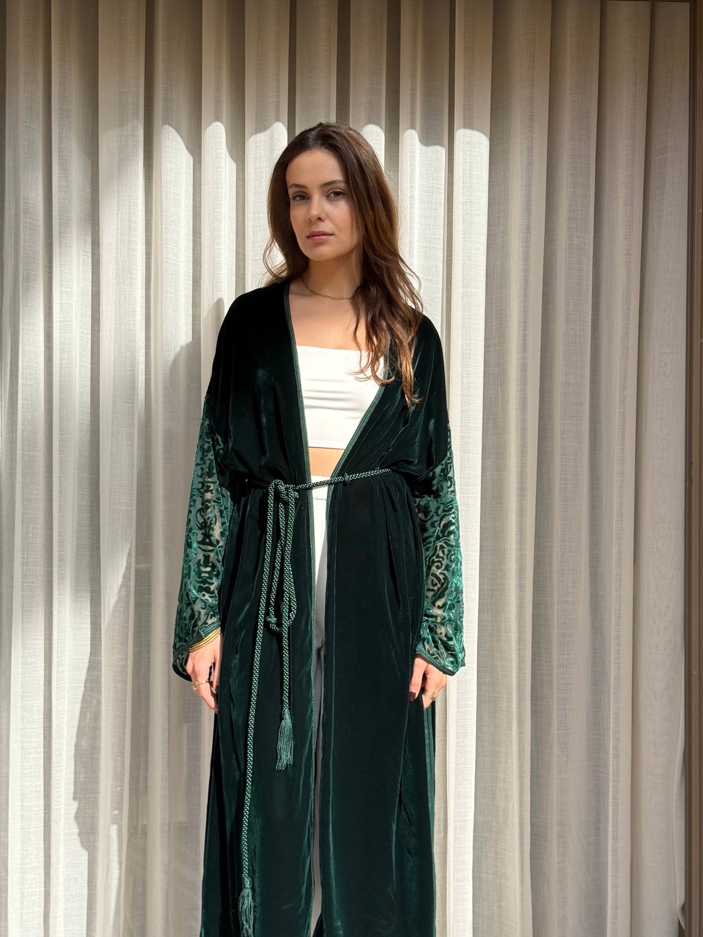 Kimono en Velours Emeraude avec Mejdoul