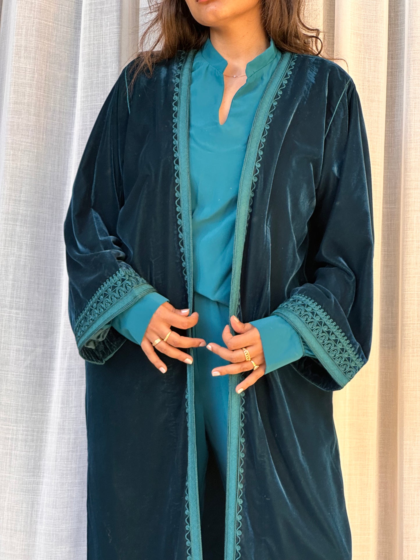 Kimono velours pétrole